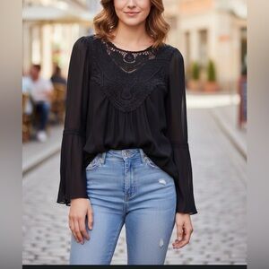 Indigo Thread Co. Small Elegant Black Lace Hem Top Whymsigoth Vamp Regency Victo